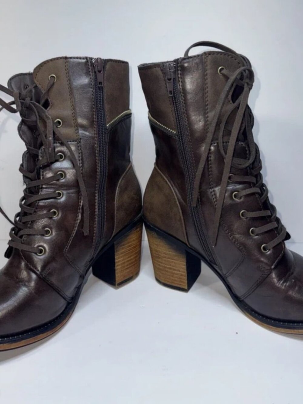 Pierre Dumas Ravenna Olive Boots Leather Lace-up & Zipper Women's size 9M